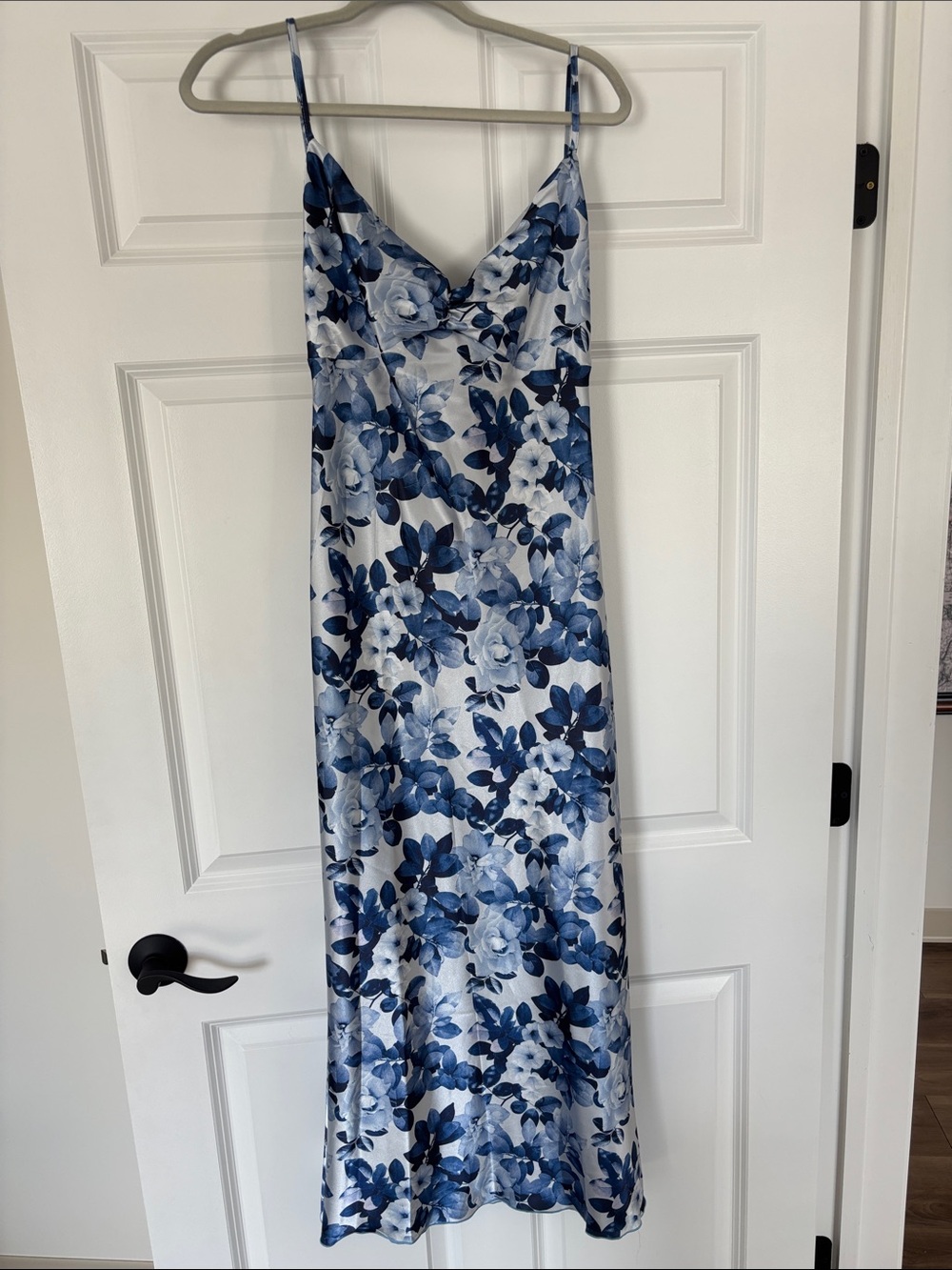 bebe Blue Floral Slip Dress with Spaghetti Straps